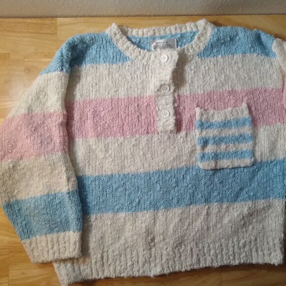 Vintage 80s Here's A Hug Striped Pocket Cropped Henley Sweater - Picture 2 of 8